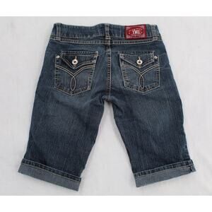 YMI Jeans Shorts Womens Sz 1 Blue Stretch Denim Bermuda Embroidered Pockets